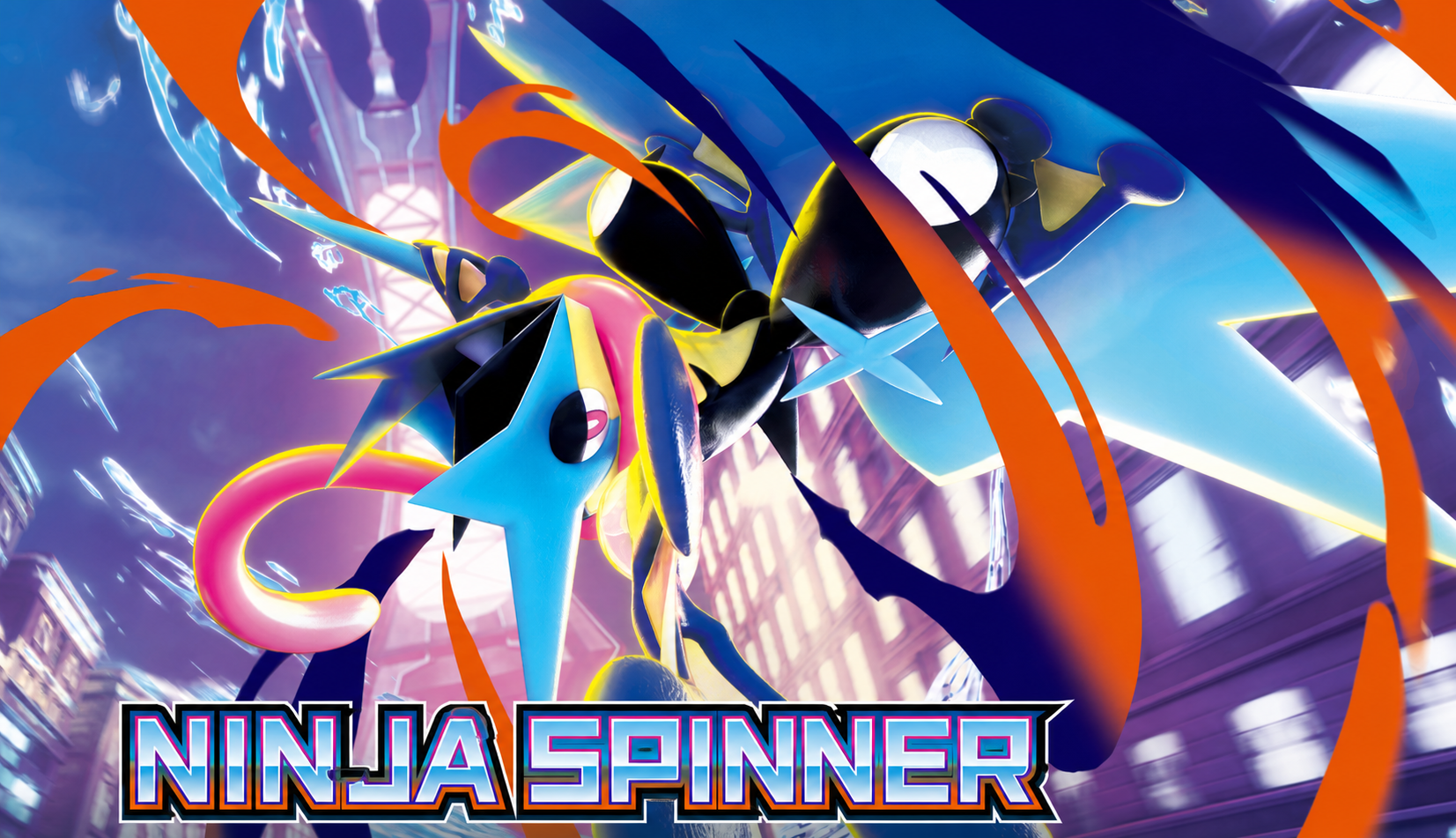 Key art for the Japanese Ninja Spinner (M4) Pokemon TCG expansion, showing Mega Greninja ex over the set logo