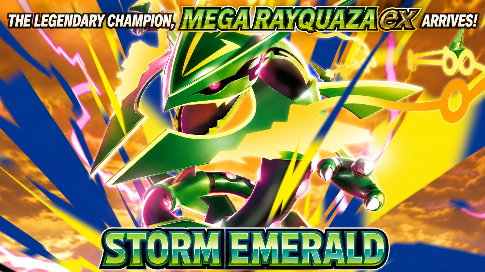 Mega Rayquaza ex, the mascot card of the Japanese Storm Emeralda (M6) Pokémon TCG expansion